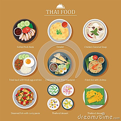 Set of thai food flat design Vector Illustration