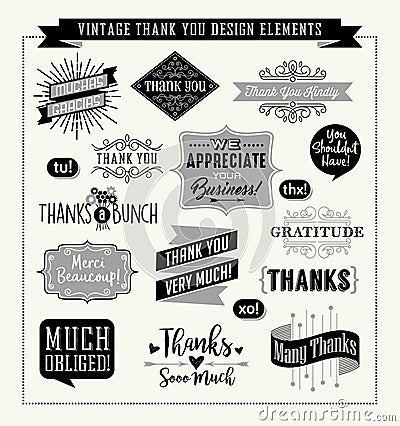 Set of thank you card design elements Vector Illustration