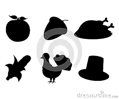 Set of Thanksgiving Day Apple, Acorn, Turkey, Corn, Hat icon. Vector Illustration