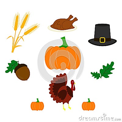 Set of Thanksgiving day icons of color Vector Illustration
