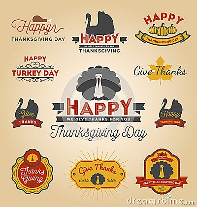 Set of Thanksgiving Day Labels. Vector Illustration