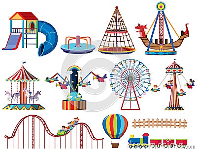 A set of theme park rides Vector Illustration