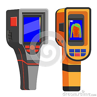 Set Thermal scaner camera infrared. Portable Visualize temperature differences thermometer, thermographic for the Vector Illustration