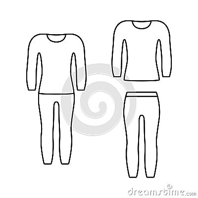 Set of thermal underwear, compression suit. Unisex pants, longsleeve. Black illustration of elastic garment for winter sport, Vector Illustration