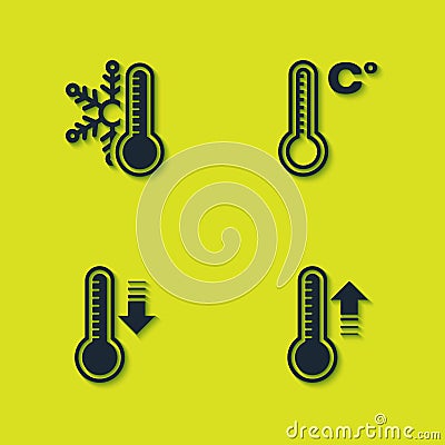 Set Thermometer with snowflake, Meteorology thermometer, and icon. Vector Vector Illustration