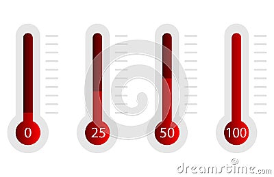 Set of thermometers in percentage with different levels, vector illustration Cartoon Illustration