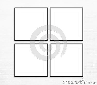 Set of 4 Thin Black Square Frame Mockup Stock Photo