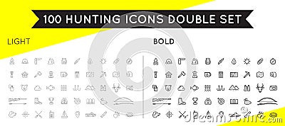 Set of Thin and Bold Vector Hunting Camping Sport Elements Illus Vector Illustration