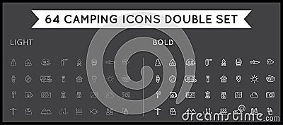 Set of Thin and Bold Vector Hunting Camping Sport Elements Illus Vector Illustration