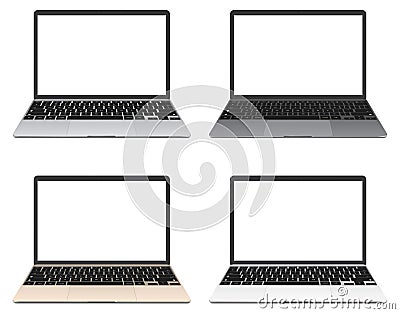 Set of thin Laptop with blank screen isolated on white background Vector Illustration