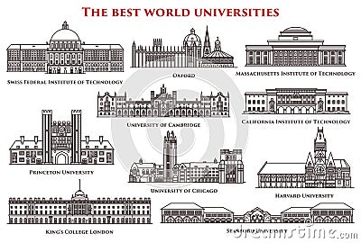 Set of isolated university and institute, college Vector Illustration