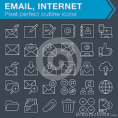 Set of thin line email and internet icons. Vector Illustration