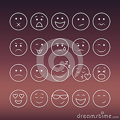 Set of thin line emoticons Vector Illustration