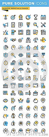 Set of thin line flat design icons of business, marketing and finance Vector Illustration