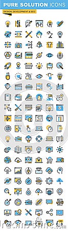 Set of thin line flat design icons of design, web development and seo Vector Illustration