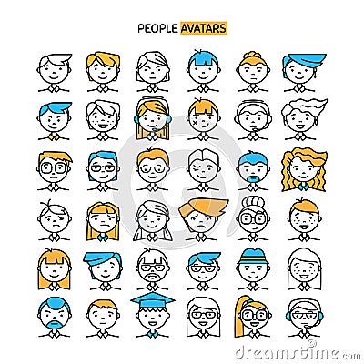 Set with thin line icon of people stylish avatars for profile page Vector Illustration