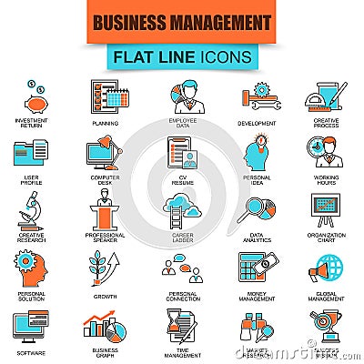 Set of thin line icons business management, leadership Vector Illustration