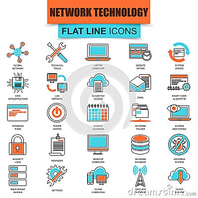 Set of thin line icons cloud data technology services Vector Illustration