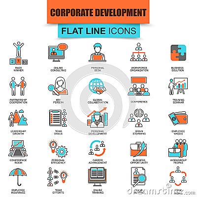 Set of thin line icons corporate development Vector Illustration