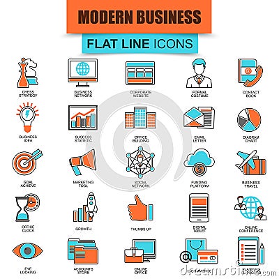 Set of thin line icons doing business using marketing technology ideas Vector Illustration