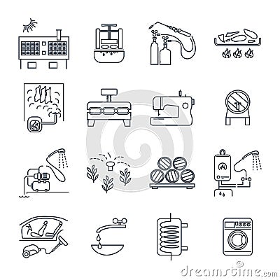 Set of thin line icons household appliances, equipment Vector Illustration