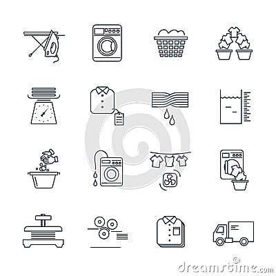 Set of thin line icons laundry service Vector Illustration