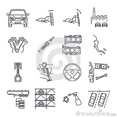 set of thin line icons servicing, maintenance of car and automobile Vector Illustration