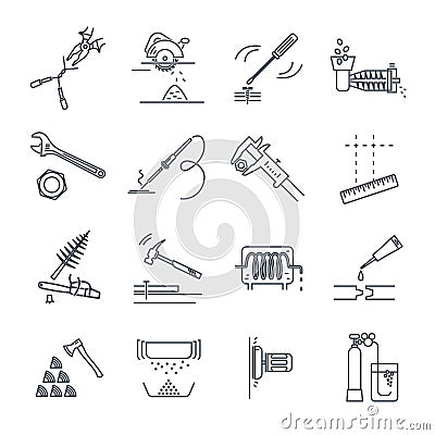 Set of thin line icons tools and equipment, adjustable wrench Vector Illustration