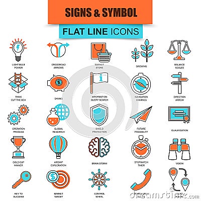 Set of thin line icons various business sing and symbols Vector Illustration