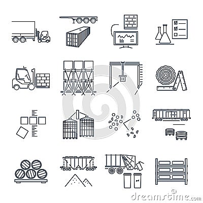 Set of thin line icons warehousing, storage and shipping Vector Illustration