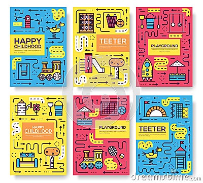 Set of thin line kids pattern concept. Art playground field, magazine, book, poster, abstract, banners, element. Vector Vector Illustration