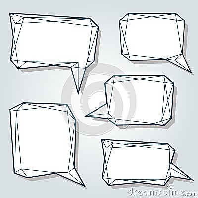 Set of thin line low polygon 3d abstract speech bubbles. Vector Illustration