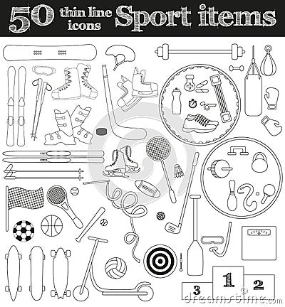 Set of 50 thin line sport icons. Vector Illustration