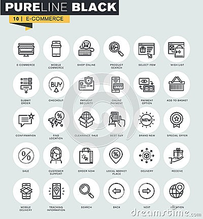 Set of thin line web icons of e-commerce Vector Illustration