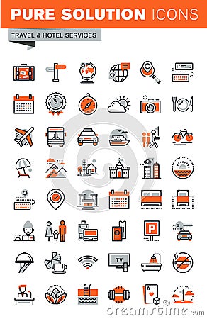 Set of thin line web icons of hotel services and facilities Vector Illustration