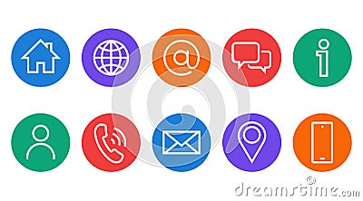 Set of thin line web symbol icons. home, location, globe, user, chat, correspondence, email, phone, Info, mobile. UI Vector Illustration