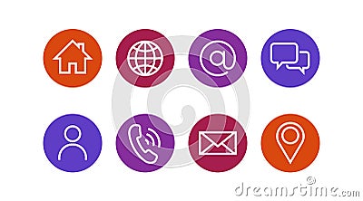 Set of thin line web symbol icons. home, location, globe, user, chat, correspondence, email, phone . UI mobile, website Vector Illustration