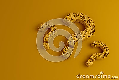 A set of thin strands twisted together in the form of three question marks. 3D illustration Cartoon Illustration