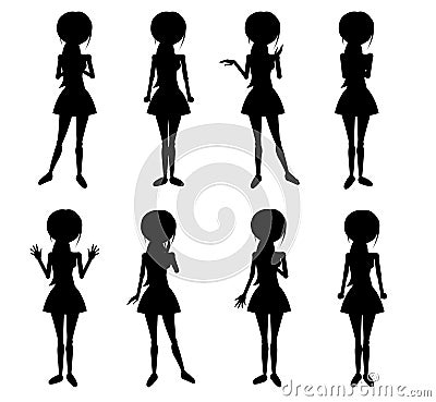 Set of Thin Women Characters Vector Silhouettes Vector Illustration