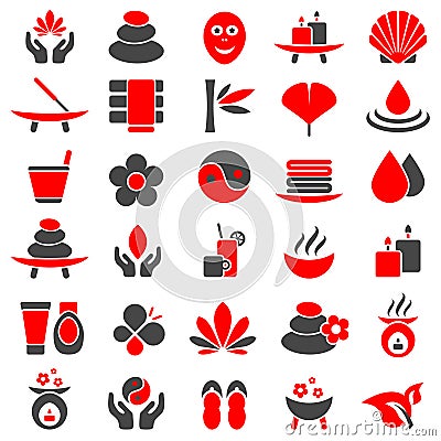 Set Of Thirty Wellness Icons Red And Gray Vector Illustration