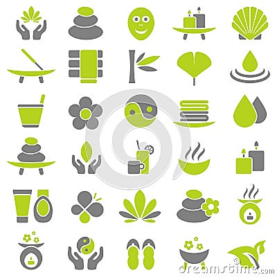 Set Of Thirty Wellness Icons Green And Gray Vector Illustration