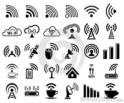 Set of thirty wifi icons Vector Illustration