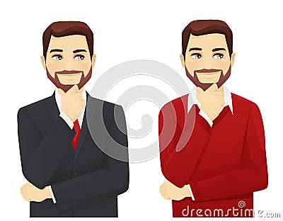 Set of thoughtful business man Vector Illustration