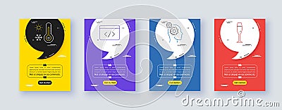 Set of Thoughts, Weather thermometer and Seo script line icons. For design. Vector Vector Illustration