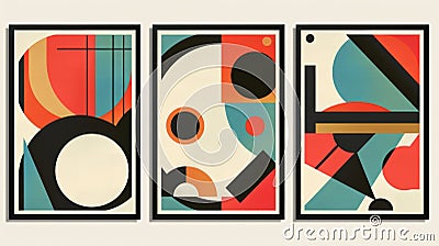 Set of three abstract geometric art prints. Modernist design with circles Stock Photo