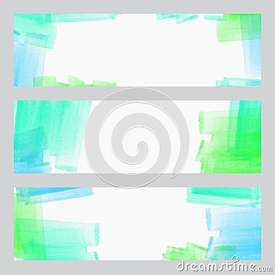 Set of three banners, abstract headers with watercolor look colorful strokes, abstract background artistic collection Vector Illustration