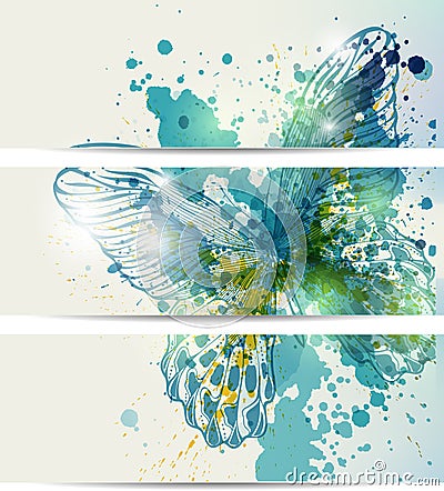 Set of three banners with butterflies and abstract Vector Illustration