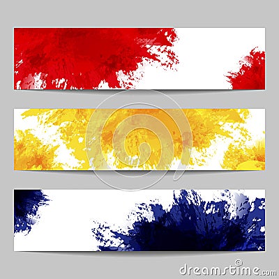 Set of three banners with paint splashes Vector Illustration