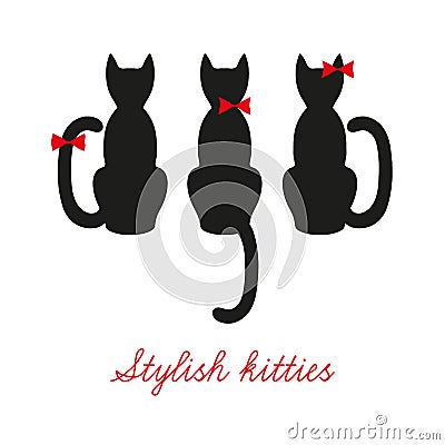 Set of three black cats. Cats that sit back Vector Illustration