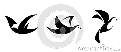 Set of three black silhouettes of flying birds. Vector illustration. Vector Illustration